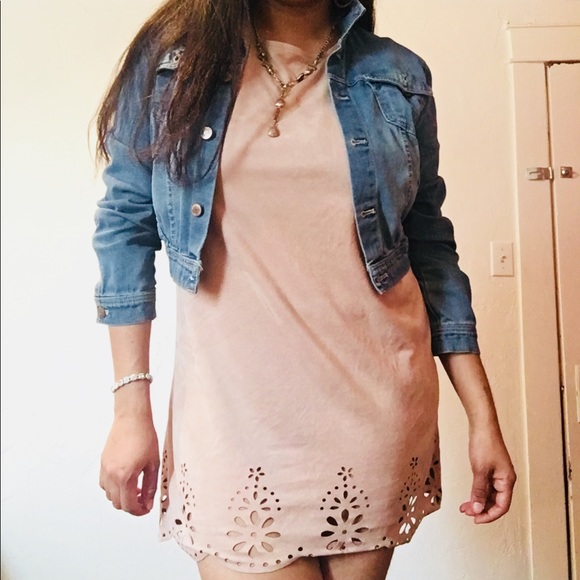pink dress with jean jacket